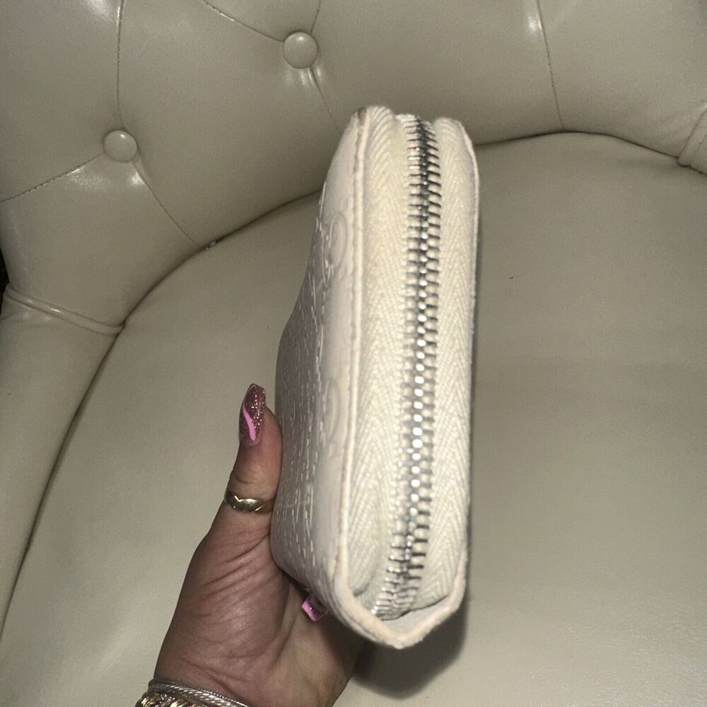 Authentic GUCCI Cream Leather Canvas Zippy Credit Card Long Wallet 3D Zip Pull - Picture 4 of 10